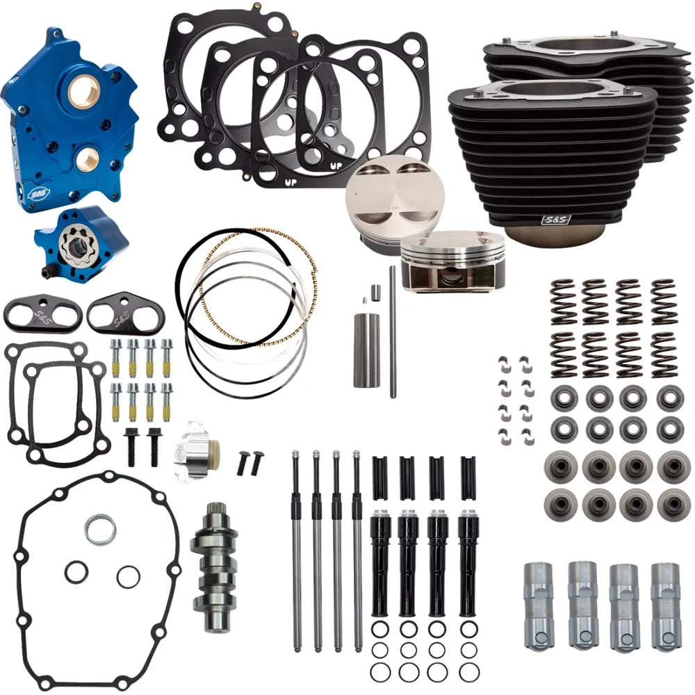 Harley-Davidson modeller (17-25) 124" Power Package, chain drive, Black Granite / highlighted fins – S&S Cycle