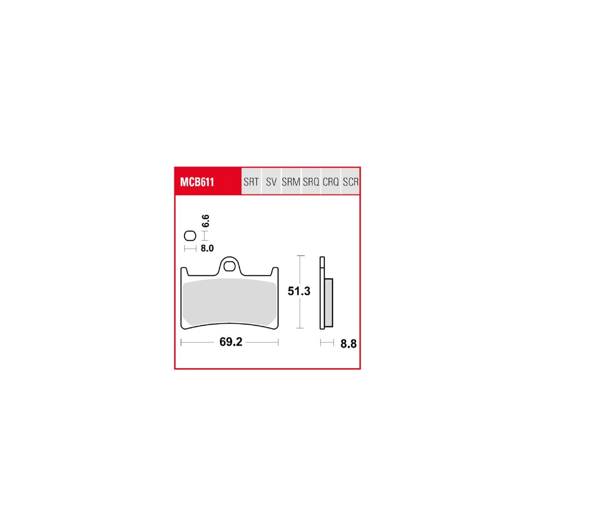 Yamaha YZF-R6 600 99-20 m.fl. – TRQ sinter-racingbremseklodser foran – TRW MCB611TRQ – supplerende produktillustration