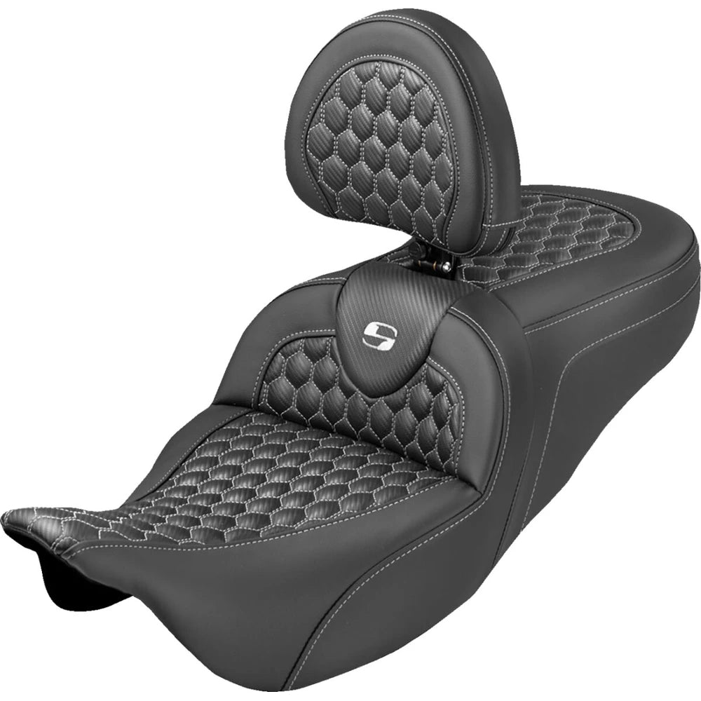 Harley-Davidson Touring (08-25) Roadsofa 2-up sæde Honeycomb hvid syning Extended Reach (808-07B-190B6) – Saddlemen