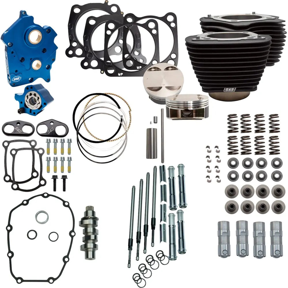 Harley-Davidson modeller (17-25) 128" Power Package, chain drive, sort / non-highlighted fins – S&S Cycle