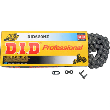 Detalje af DID 530 NZ uden tætningsringe MC-kæde, 120 led – stål og clipsamleled