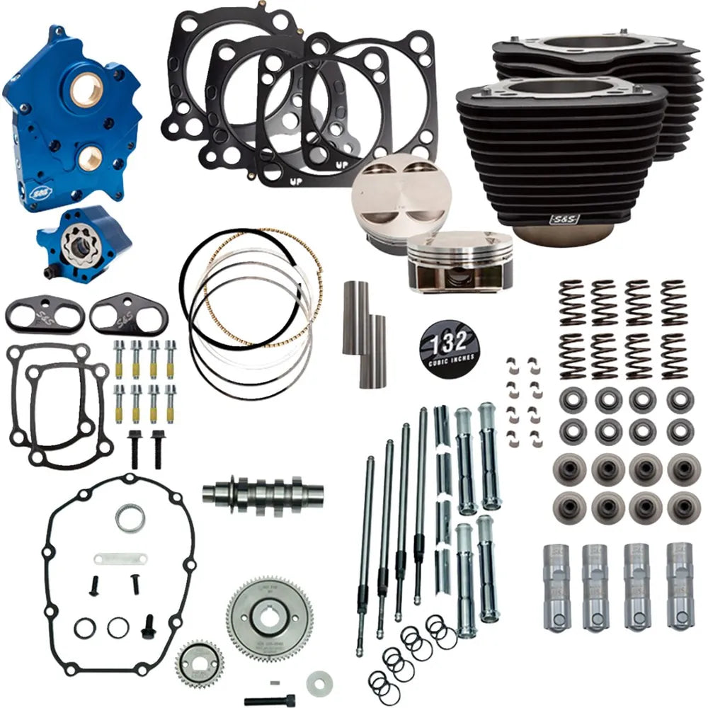 Harley-Davidson modeller (17-23) 132" Power Package, gear drive, non-highlighted fins / Wrinkle Black, chrome pushrod tubes – S&S Cycle