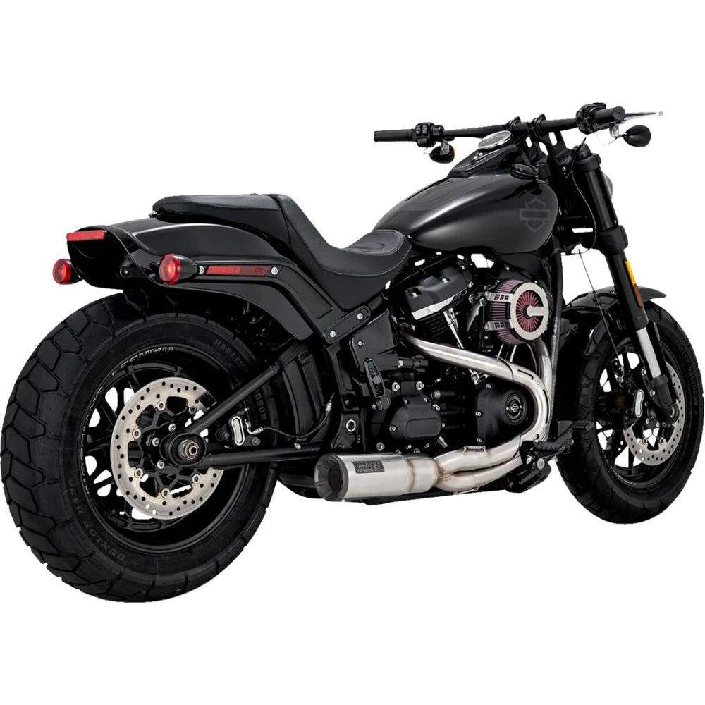 Harley-Davidson Touring / Softail (18-24) 2-into-1 Hi-Output Short komplet udstødning, børstet – Vance & Hines