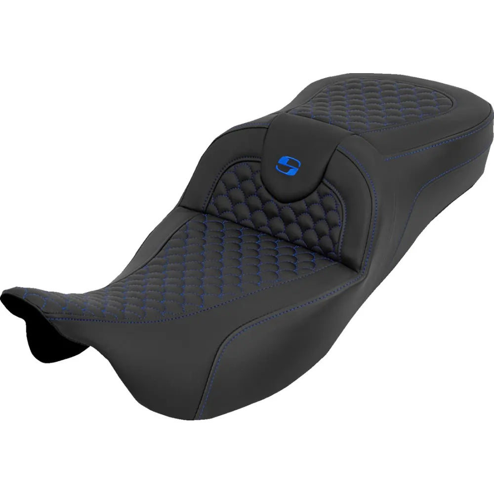 Harley-Davidson Touring (08-25) Roadsofa 2-up sæde Dragon Stitch blå syning Extended Reach – Saddlemen
