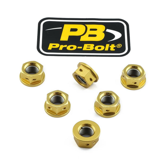 Kædehjulsmøtrikker, M10, 6 stk. – 7075-T6 aluminium, guld, SPN10D – Pro-Bolt