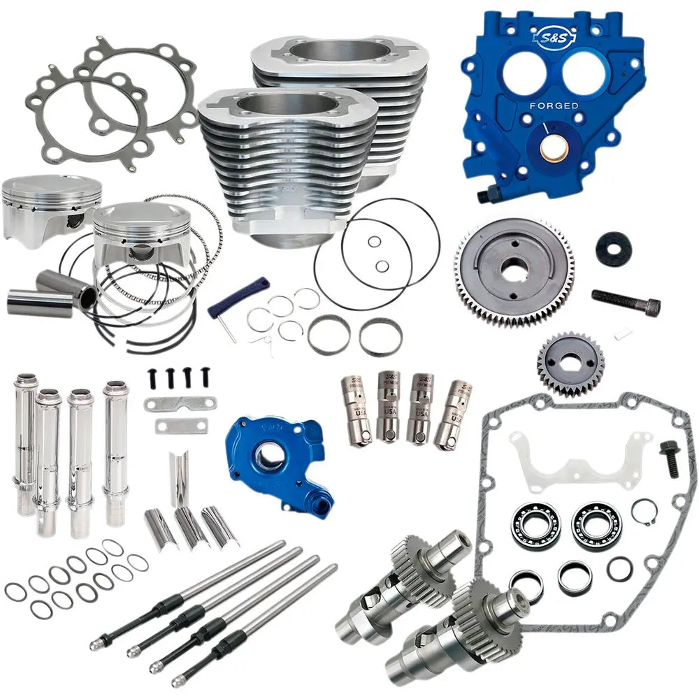 Harley-Davidson Twin Cam (99-06) 100" 585GE Power Package, gear drive, sølv, chrome pushrod tubes – S&S Cycle