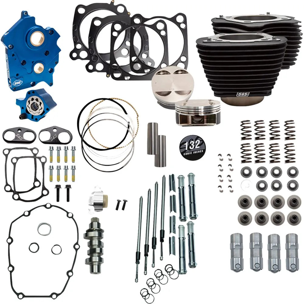 Harley-Davidson modeller (18-26) 132" 550C Power Package, chain drive, non-highlighted fins / Wrinkle Black – S&S Cycle