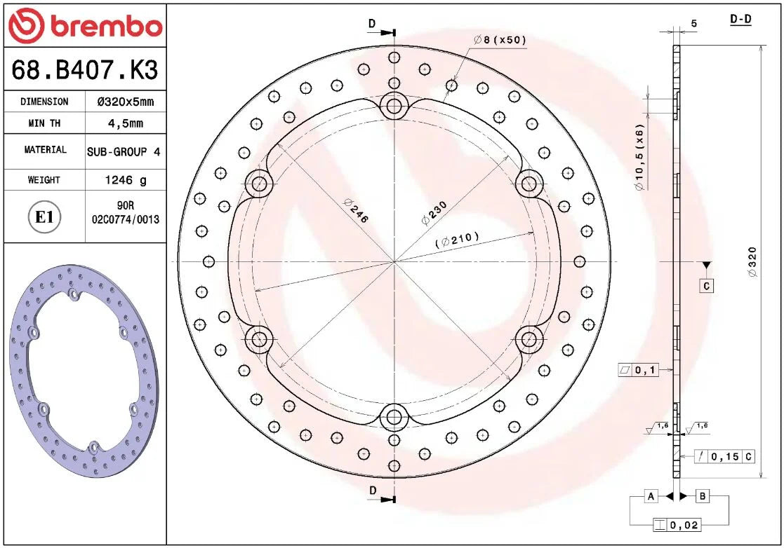Ekstra produktbillede af Honda CB500F 13-21 bremseskive – Brembo Oro fast