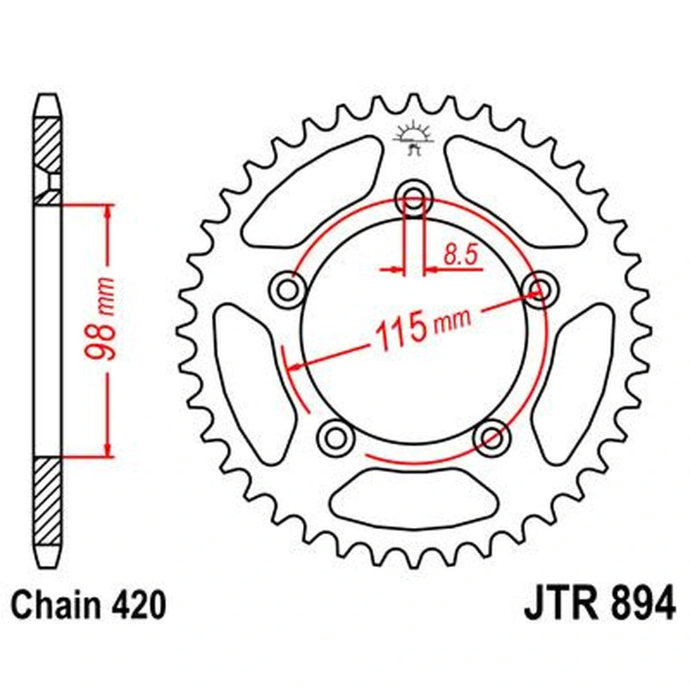 Bagtandhjul 48T, 420 – stål, JTR894.48ZBK – JT Sprockets – teknisk målskitse