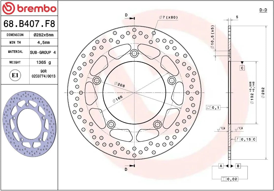 Ekstra produktbillede af Yamaha XP 530 T-Max 12-19 bremseskive – Brembo Oro fast