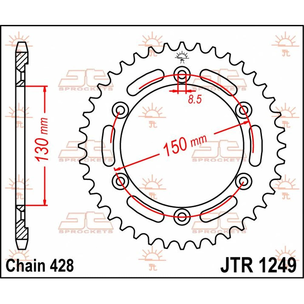 Bagtandhjul 51T, 420 – stål, JTR1249.51 – JT Sprockets – teknisk målskitse