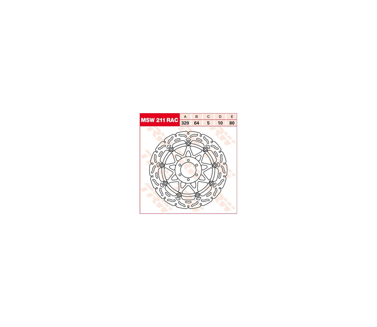 Yamaha TDR 125 89-02 m.fl. – bremseskive foran 320 mm x 5,0 mm – TRW MSW211RAC – målskitse og teknisk illustration