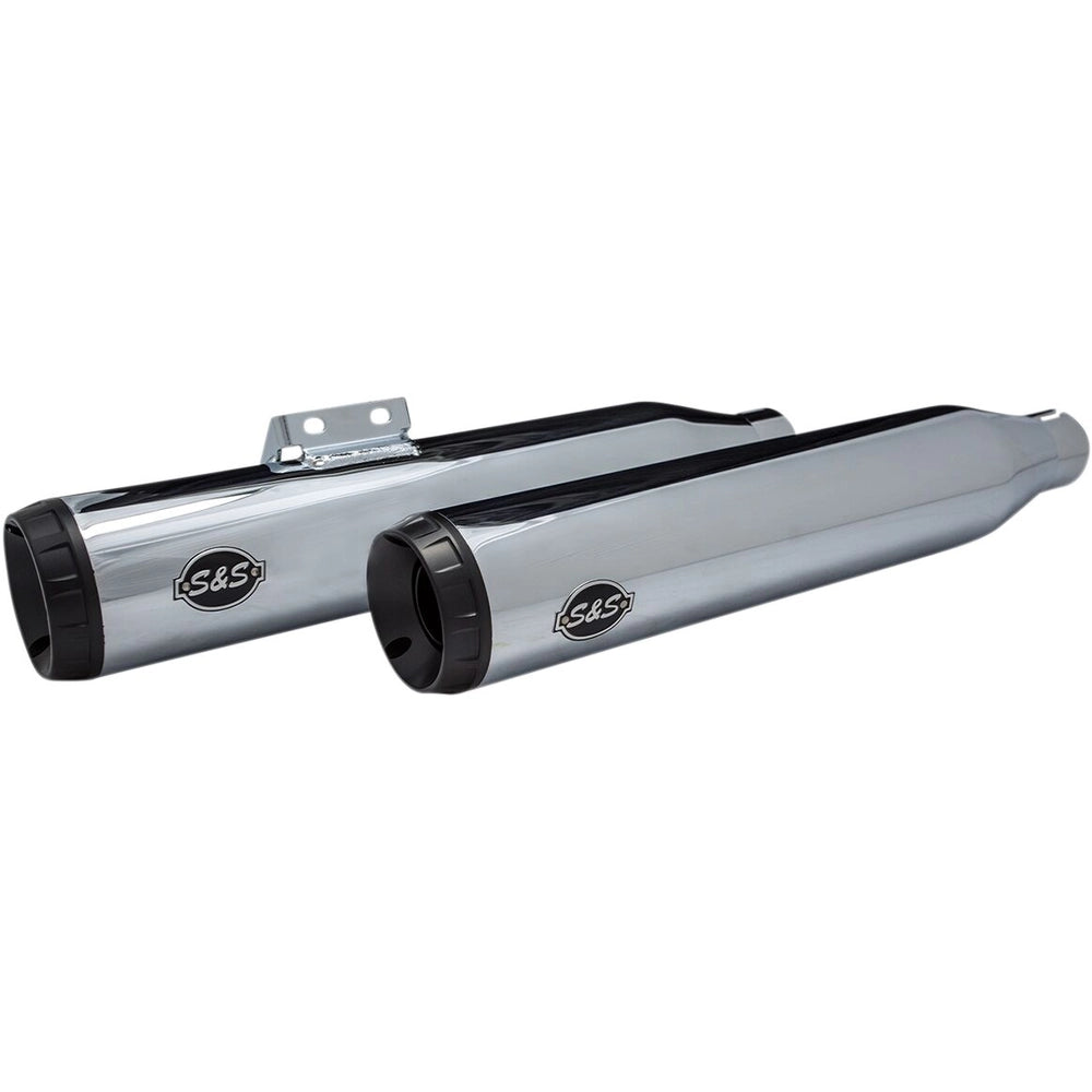 Harley-Davidson Softail (18-23) Grand National Slip-On Mufflers, krom, Round end cap, sort end cap – S&S Cycle