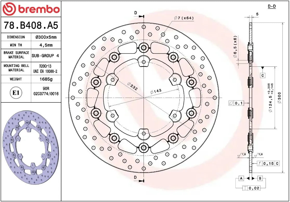 Måltegning og tekniske mål for KTM ADVENTURE 990 06-11 bremseskive – Brembo Oro flydende