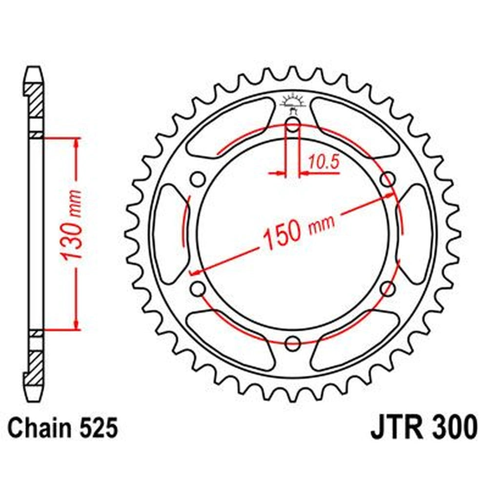 Bagtandhjul 48T, 525 – stål, JTR300.48ZBK – JT Sprockets – teknisk målskitse