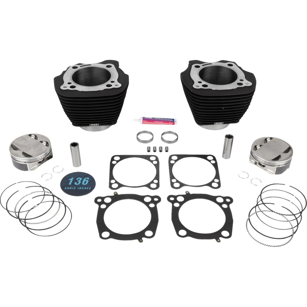 Harley-Davidson modeller (17-23) 136" Big Bore Kit, non-highlighted fins / Powder-Coated / Wrinkle Black – S&S Cycle