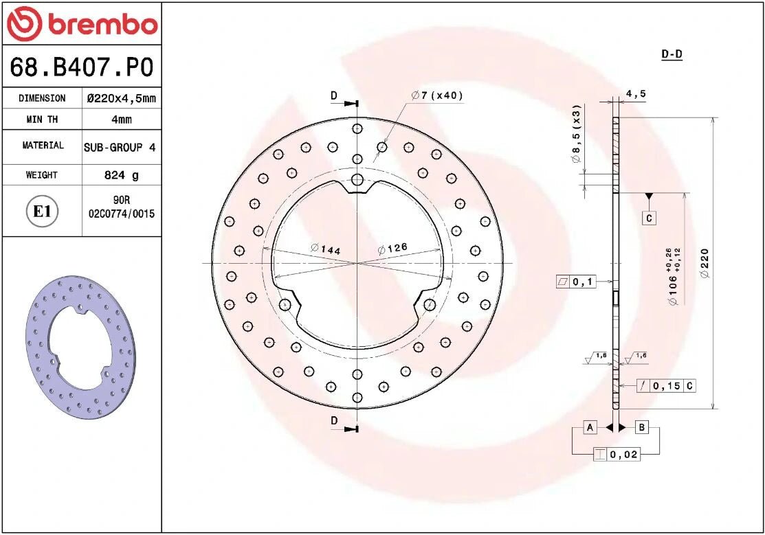 Ekstra produktbillede af Yamaha YZF-R3 15-18 bremseskive – Brembo Oro fast