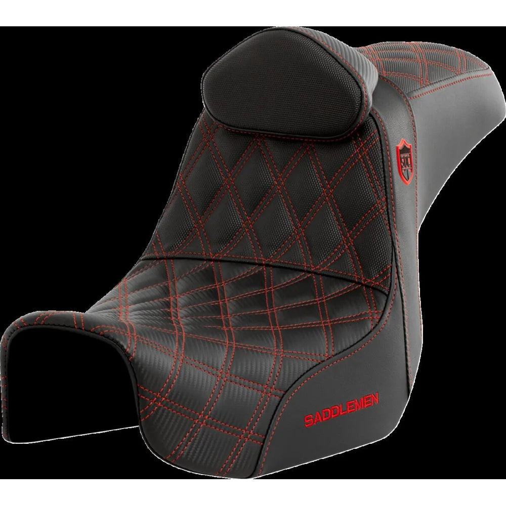 Harley-Davidson Dyna (06-17) Pro Series SDC Performance 2-up sæde Black Gripper Lumbar/ Carbon Fiber rød syning med førerryglæn – Saddlemen
