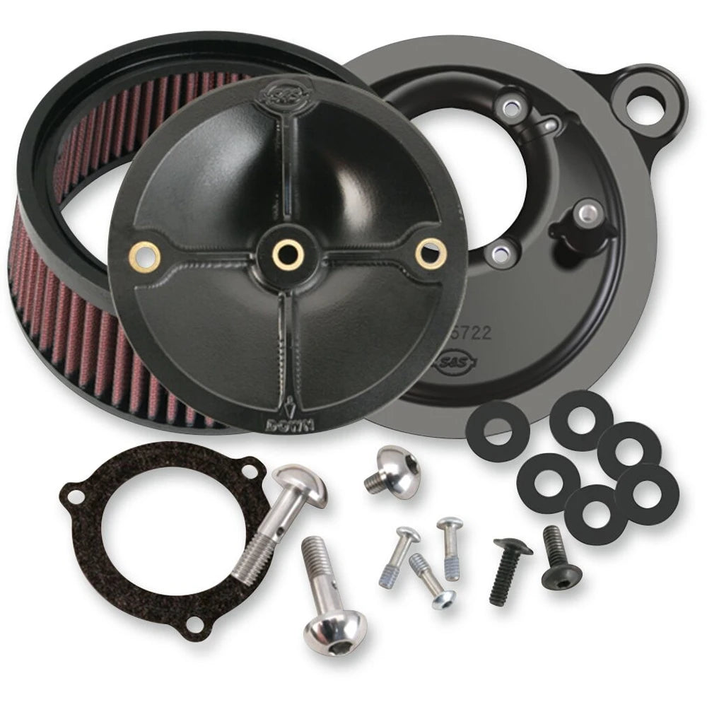 Harley-Davidson Twin Cam (08-16) Super Stock Stealth Air Cleaner Kit, For S&S 66 mm Throttle Hog / Super Stock, Round, sort – S&S Cycle