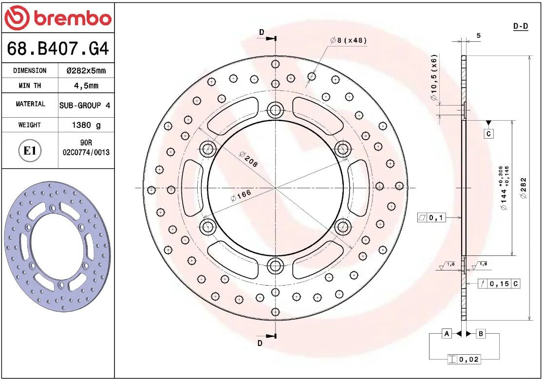 Ekstra produktbillede af Moto Guzzi CALIFORNIA 1100 EV 98-03 bremseskive – Brembo Oro fast
