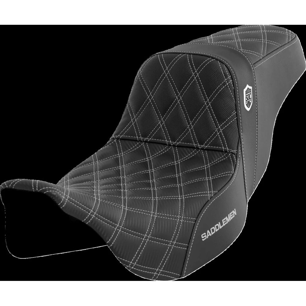 Harley-Davidson Touring (08-24) Pro Series SDC Performance 2-up sæde Black Gripper Lumbar/ Carbon Fiber sølv syning – Saddlemen