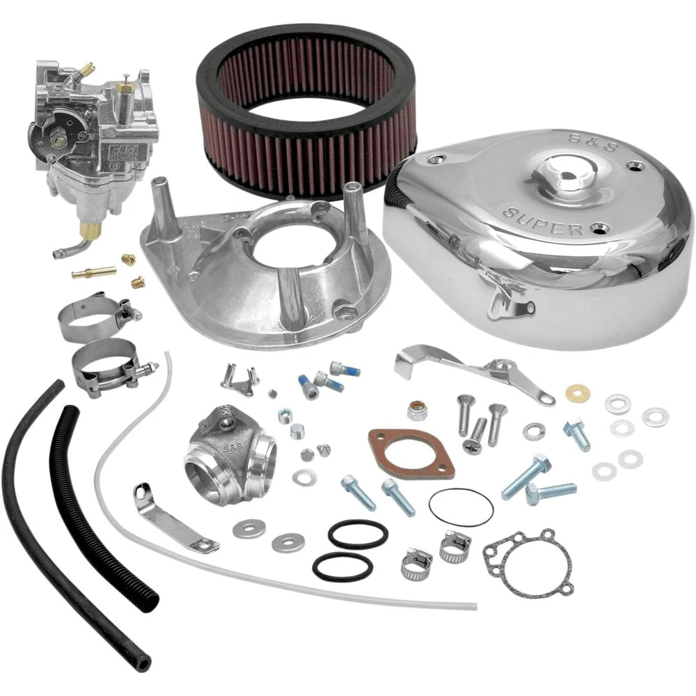 Harley-Davidson Shovelhead (80-84) Super E Carburetor Kit with Manifold, Band-Style Intake / Super E, krom / natural – S&S Cycle
