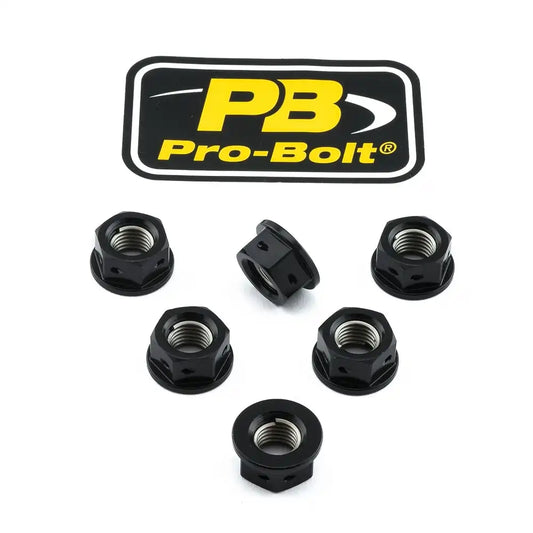Kædehjulsmøtrikker, M10, 6 stk. – 7075-T6 aluminium, sort, SPN10D – Pro-Bolt