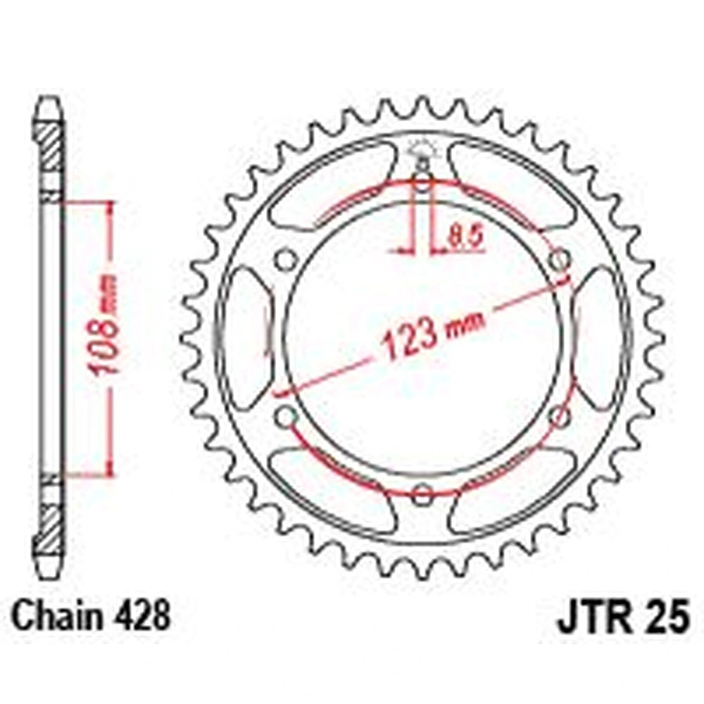 Bagtandhjul 60T, 428 – stål, JTR25.60 – JT Sprockets – teknisk målskitse