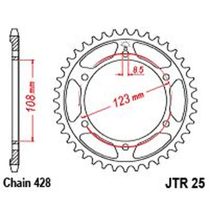 Bagtandhjul 60T, 428 – stål, JTR25.60 – JT Sprockets – teknisk målskitse