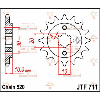 Fortandhjul 13T, 520 – stål, JTF711.13 – JT Sprockets – teknisk målskitse