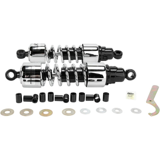 412 Cruiser Series støddæmpersæt, 330 mm, sort/krom, 2,15 kg/mm - 3,00 kg/mm (412-4213C) – Progressive Suspension støddæmper til mere kontrol og komfort