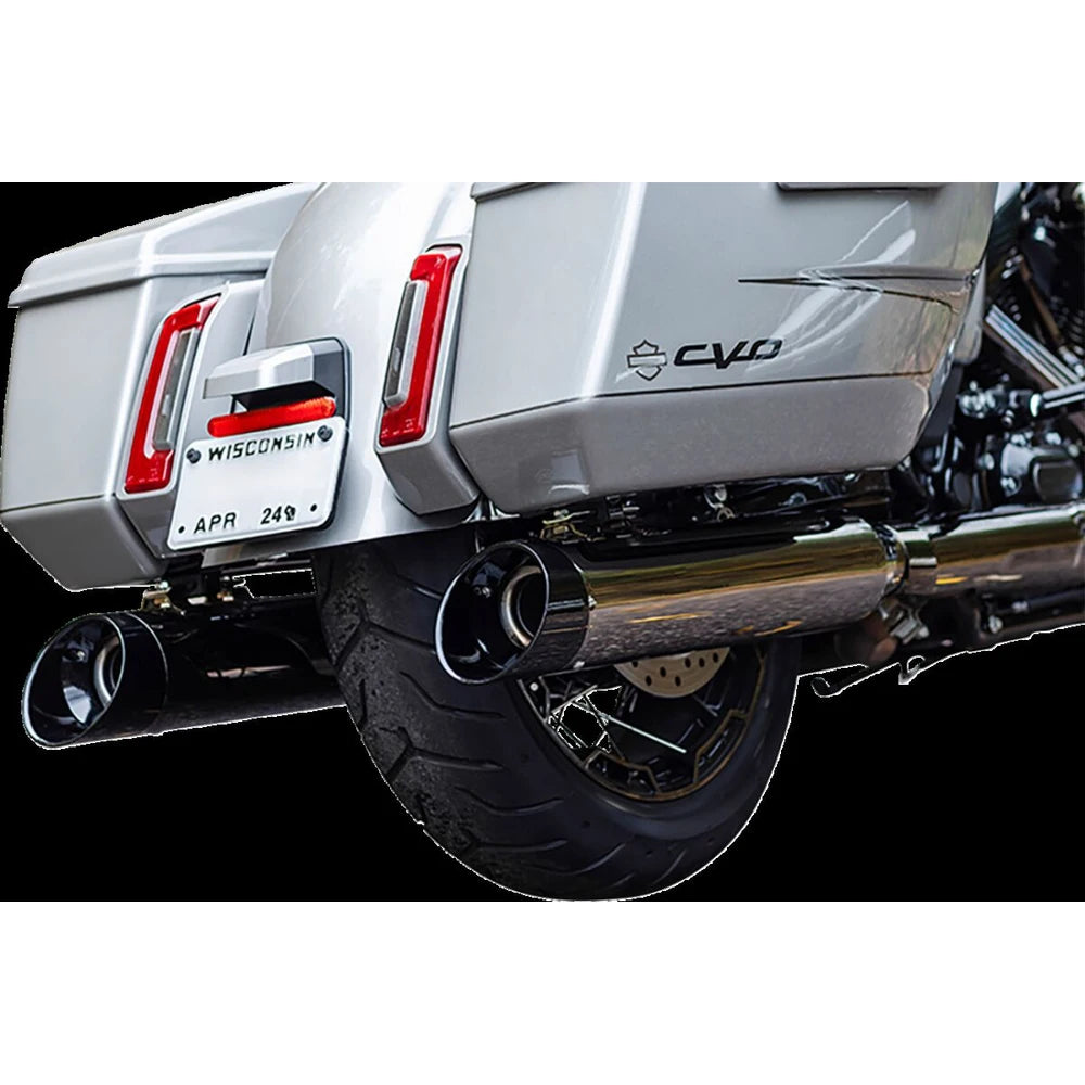Harley-Davidson Touring / Trike (17-25) 4-1/2" MK45 Performance Slip-On Mufflers, Lava Chrome, Slash-Cut end cap, sort end cap – S&S Cycle – alternativ vinkel 3