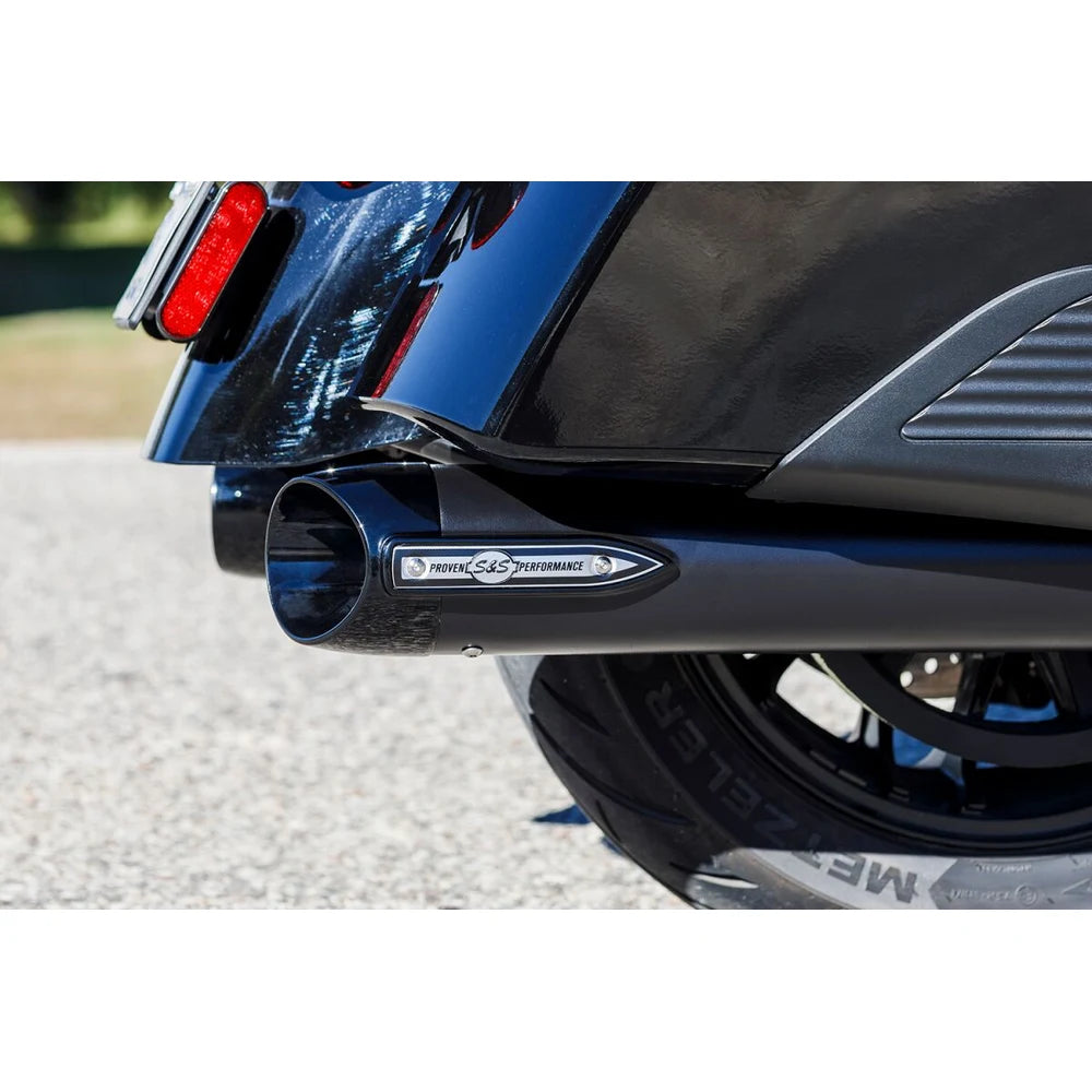 Indian Elite (14-26) 4" Broadhead Slip-On Mufflers, sort, Slash-Cut end cap – S&S Cycle – konstruktion og finish 5