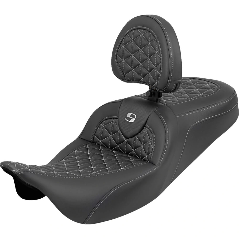 Harley-Davidson Touring (08-25) Roadsofa 2-up sæde sølv syning med førerryglæn – Saddlemen