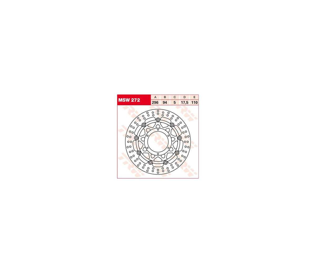 Honda CBR300R 14-22 m.fl. – bremseskive foran 296 mm x 5,0 mm – TRW MSW272 – målskitse og teknisk illustration
