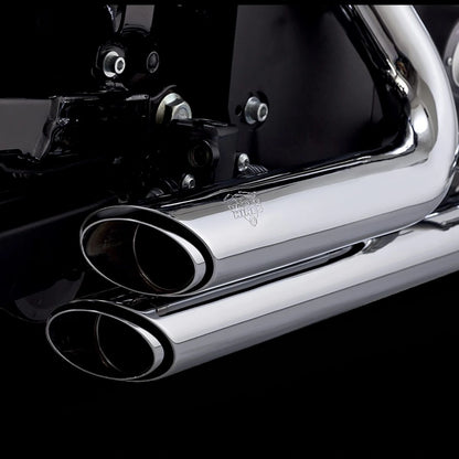 Harley-Davidson Softail (86-09) Shortshots Staggered Exhaust System Chrome komplet udstødning, krom – Vance & Hines – monteret på motorcykel – design og pasform 3