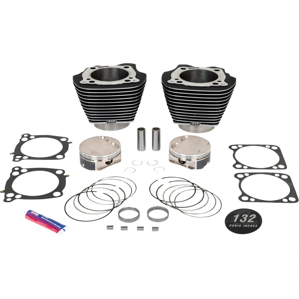 Harley-Davidson modeller (17-23) 132" Big Bore Kit, highlighted fins / Powder-Coated / Wrinkle Black – S&S Cycle