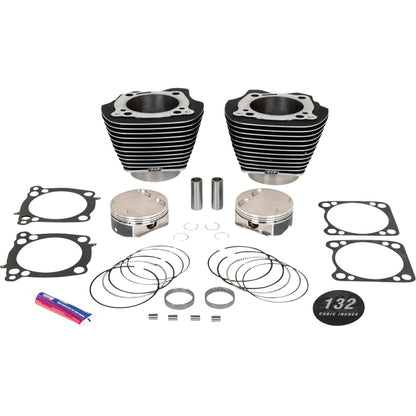 Harley-Davidson modeller (17-23) 132" Big Bore Kit, highlighted fins / Powder-Coated / Wrinkle Black – S&S Cycle