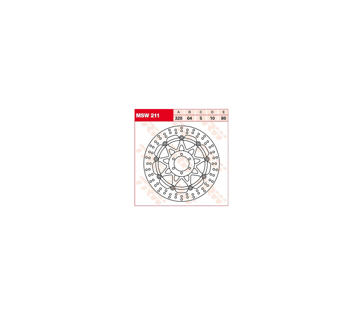 Yamaha TDR 125 89-02 m.fl. – bremseskive foran 320 mm x 5,0 mm – TRW MSW211 – målskitse og teknisk illustration