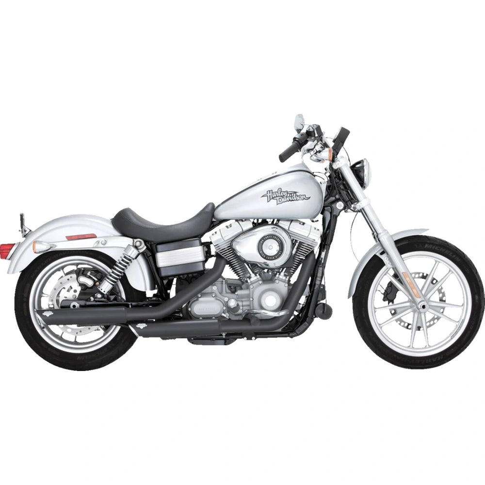 Harley-Davidson Dyna (91-09) 3" Twin Slash slip-on, sort – Vance & Hines – detaljebillede af udstødning og finish 2