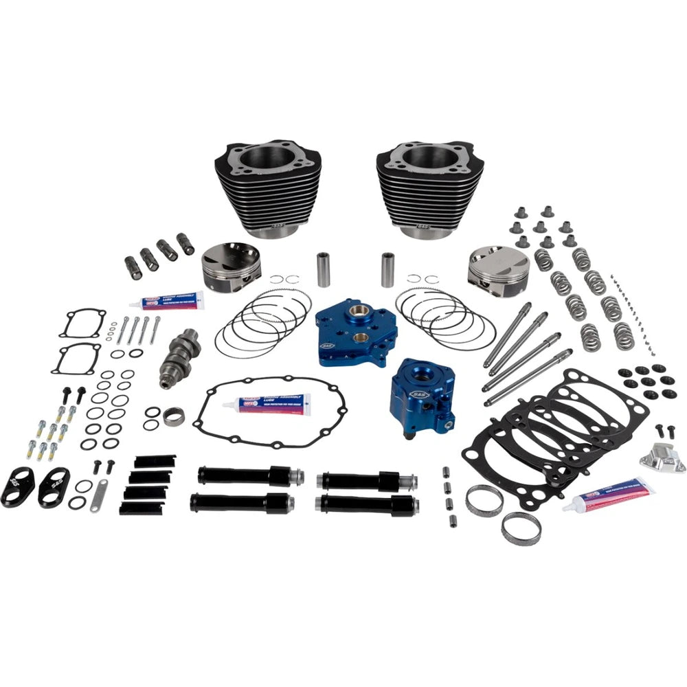 Harley-Davidson modeller (17-26) 129" 496 Series Power Package, chain drive, highlighted fins / Wrinkle Black, black pushrod tubes – S&S Cycle