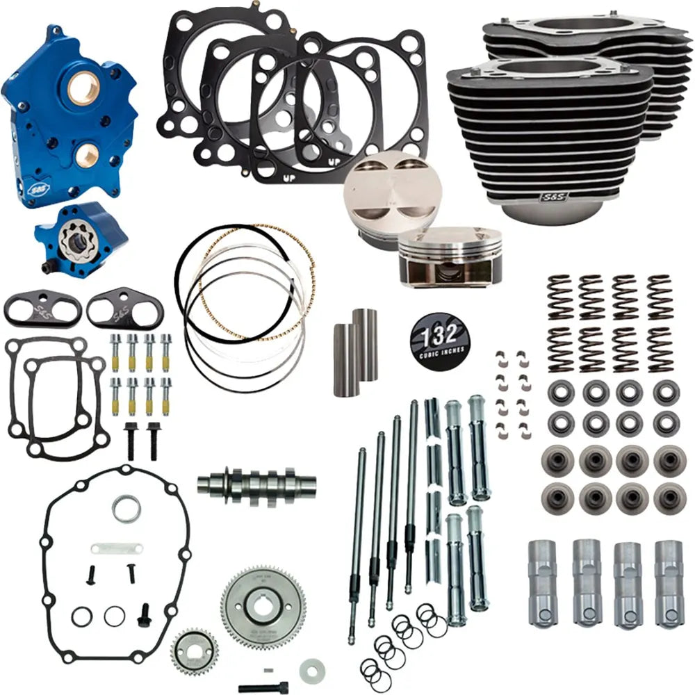 Harley-Davidson Touring / Trike (17-25) 132" Power Package, gear drive, highlighted fins / Wrinkle Black, chrome pushrod tubes – S&S Cycle