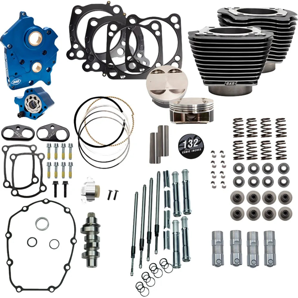Harley-Davidson modeller (17-23) 132" Power Package, chain drive, Black Granite / highlighted fins, chrome pushrod tubes – S&S Cycle
