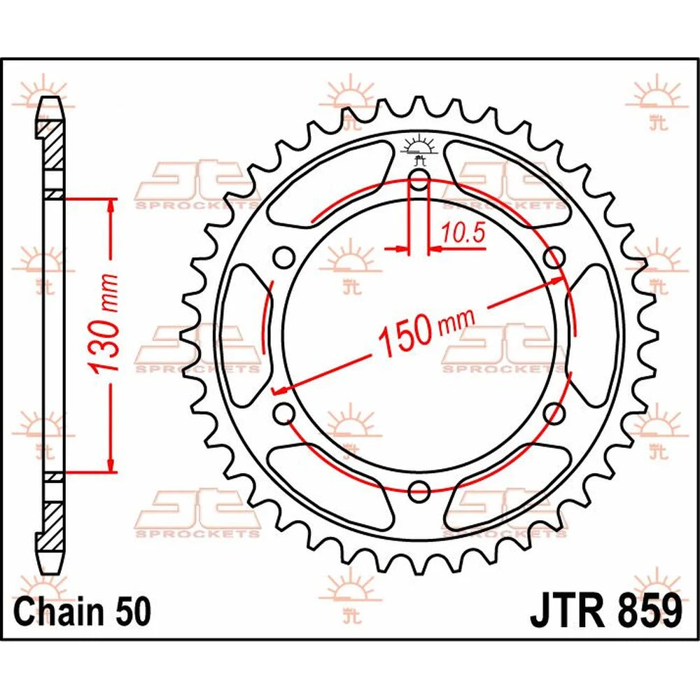 Bagtandhjul 43T, 530 – stål, JTR859.43 – JT Sprockets – teknisk målskitse