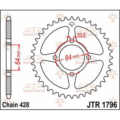 Bagtandhjul 51T, 428 – stål, JTR1796.51 – JT Sprockets – teknisk målskitse