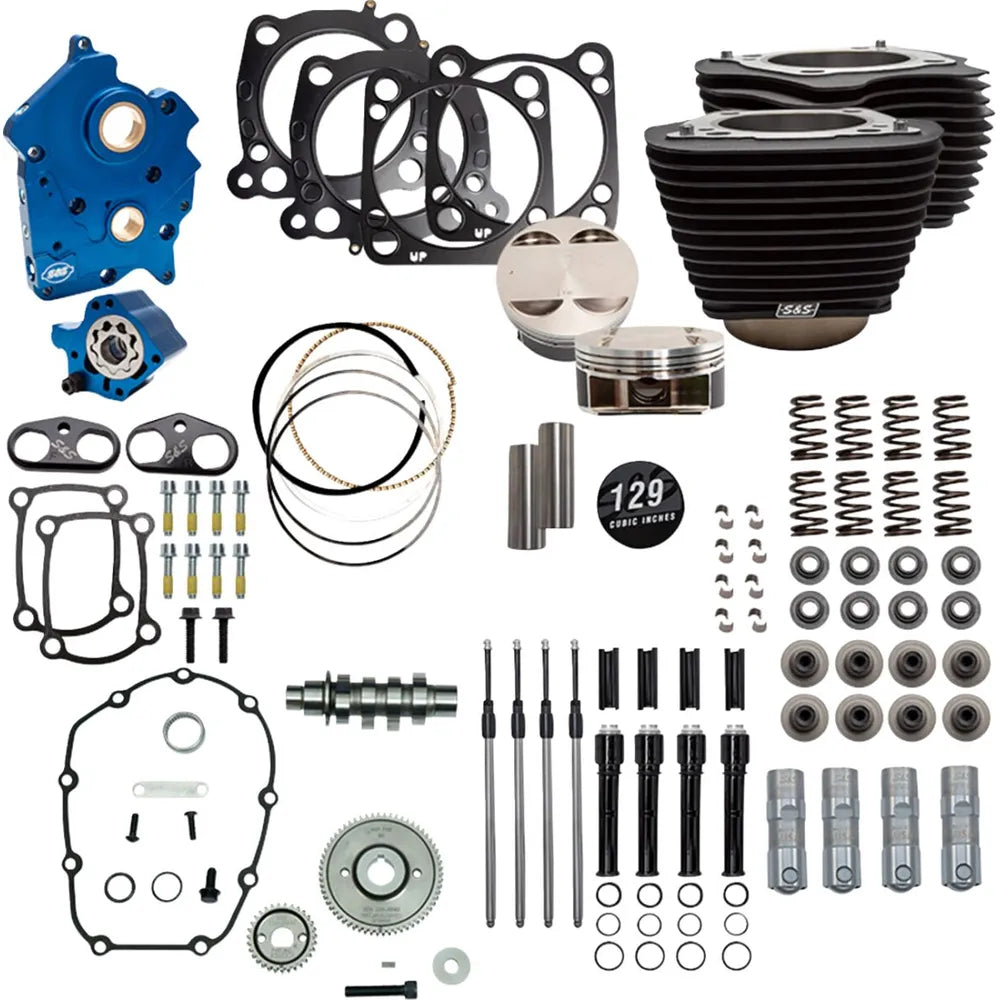 Harley-Davidson modeller (17-23) 129" Power Package, gear drive, non-highlighted fins / Wrinkle Black, black pushrod tubes – S&S Cycle