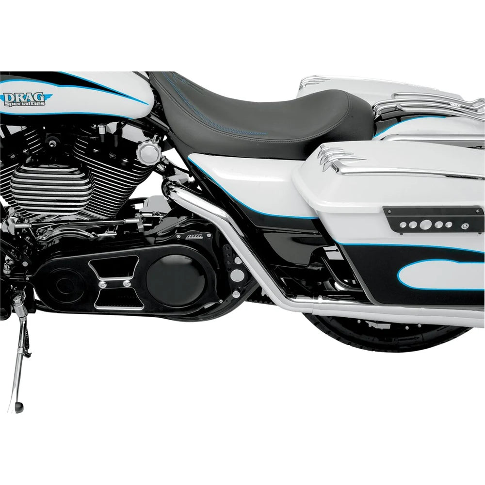 Harley-Davidson Touring (95-08) Dresser Duals forrør, krom – Vance & Hines – nærbillede af rørføring og varmeskjold 5