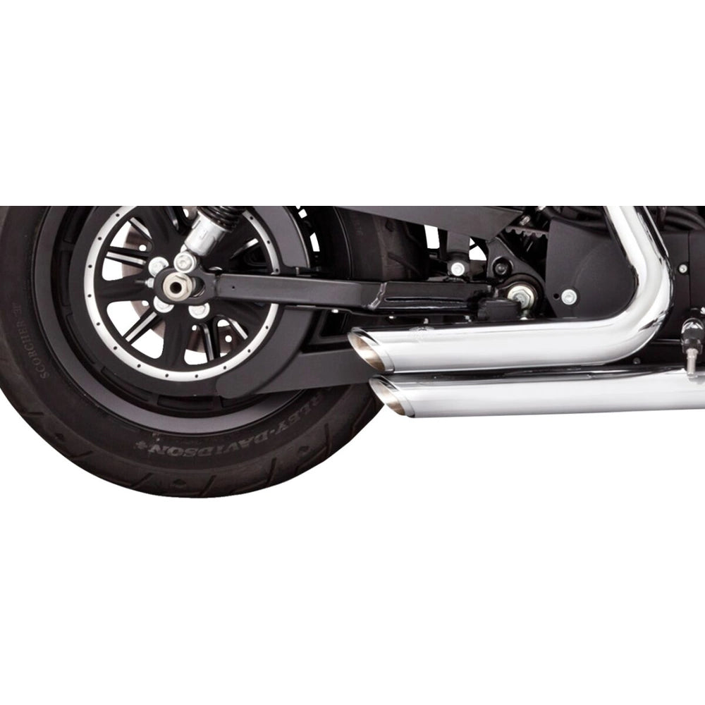 Harley-Davidson Sportster (14-22) Shortshots Staggered komplet udstødning, krom – Vance & Hines – nærbillede af rørføring og varmeskjold 5