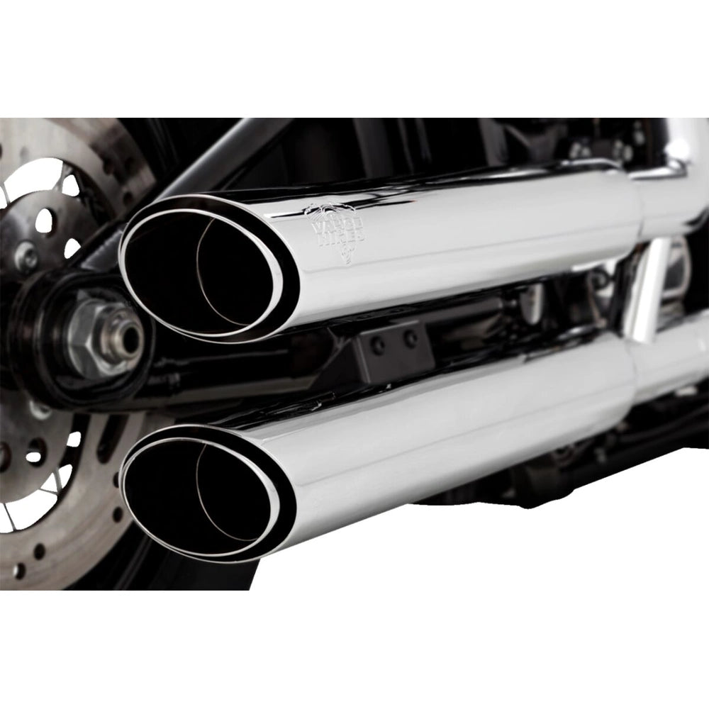 Harley-Davidson Softail (18-26) 3" Twin Slash slip-on, krom – Vance & Hines – detaljebillede af udstødning og finish 2