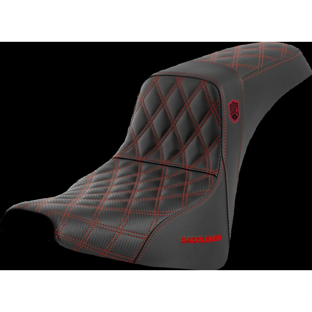 Harley-Davidson Softail (18-26) Pro Series SDC Performance 2-up sæde Black Gripper Lumbar rød syning, 28 cm (11") – Saddlemen